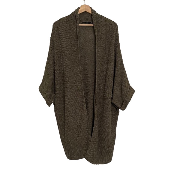 Talula Sweaters - ARITZIA Talula Dark Olive Green Textured Knit Open Cardigan, Size Medium